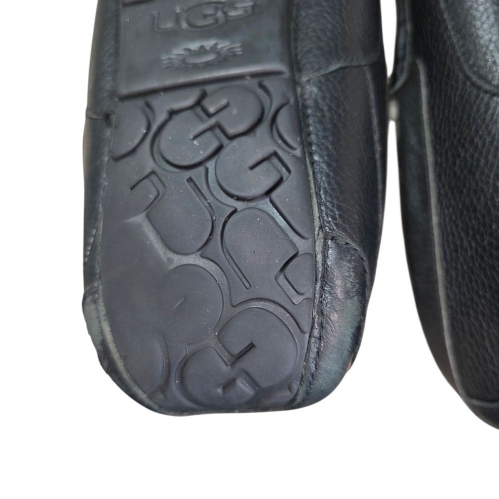 UGG Ascot Mens 12 Black Leather Shearling Lined Moccasin Slippers 5379E - Picture 10 of 16